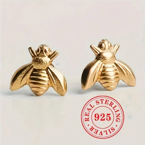 Sterling Silver Gold Bee Stud Earrings - Picture 1 of 3